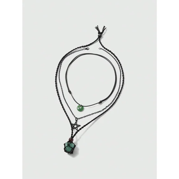 Fairycore 3PCS Punk Star Pendant Necklaces Handmade Multilayer Stone Sh - Picture 2 of 4